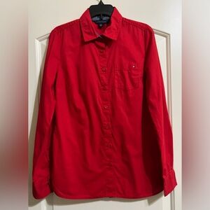 Tommy Hilfiger Red Button Down Classic Fit Shirt Wear Sleeves 2 Ways Cotton XS